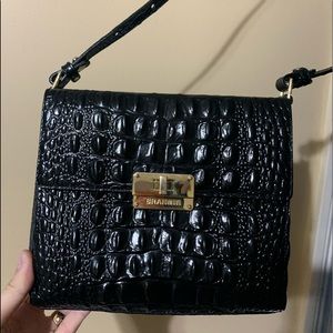 NWT Brahmin black genuine leather croc crossbody